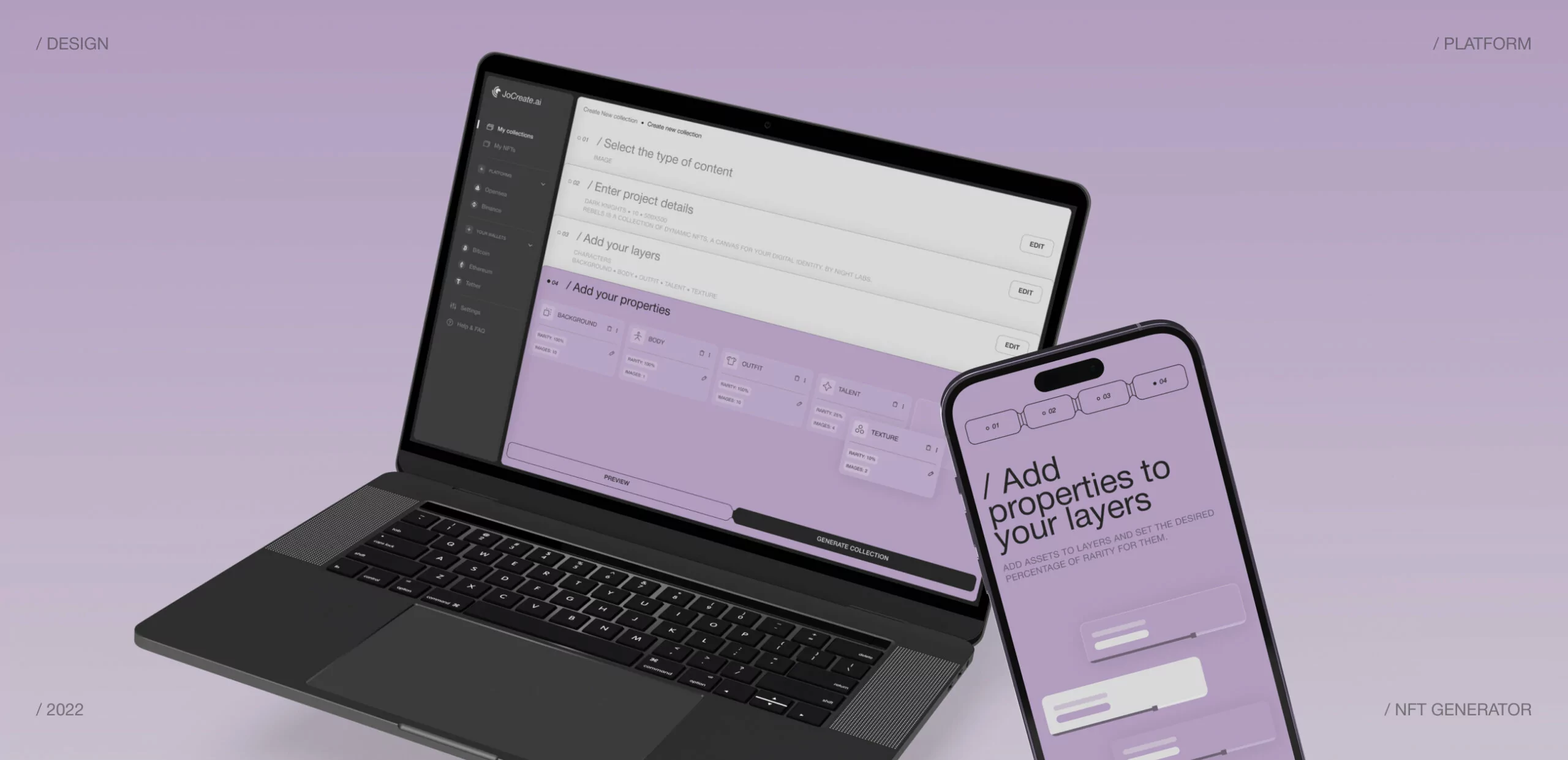 JoCreate – Application for creating NFT collections - Website Development - Photo 1