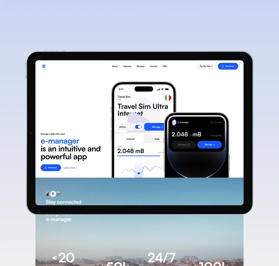 E-maganer – Promo website for mobile app for e-sim management - image cover