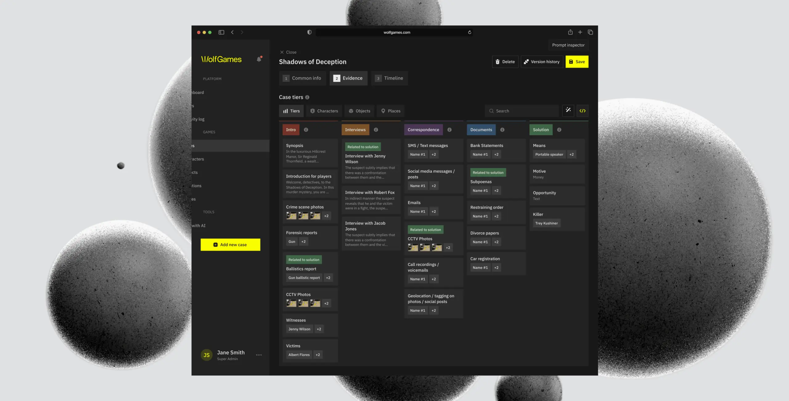 Wolf Games case maker studio – AI-<wbr>driven crime story creation - Website Development - Photo 14