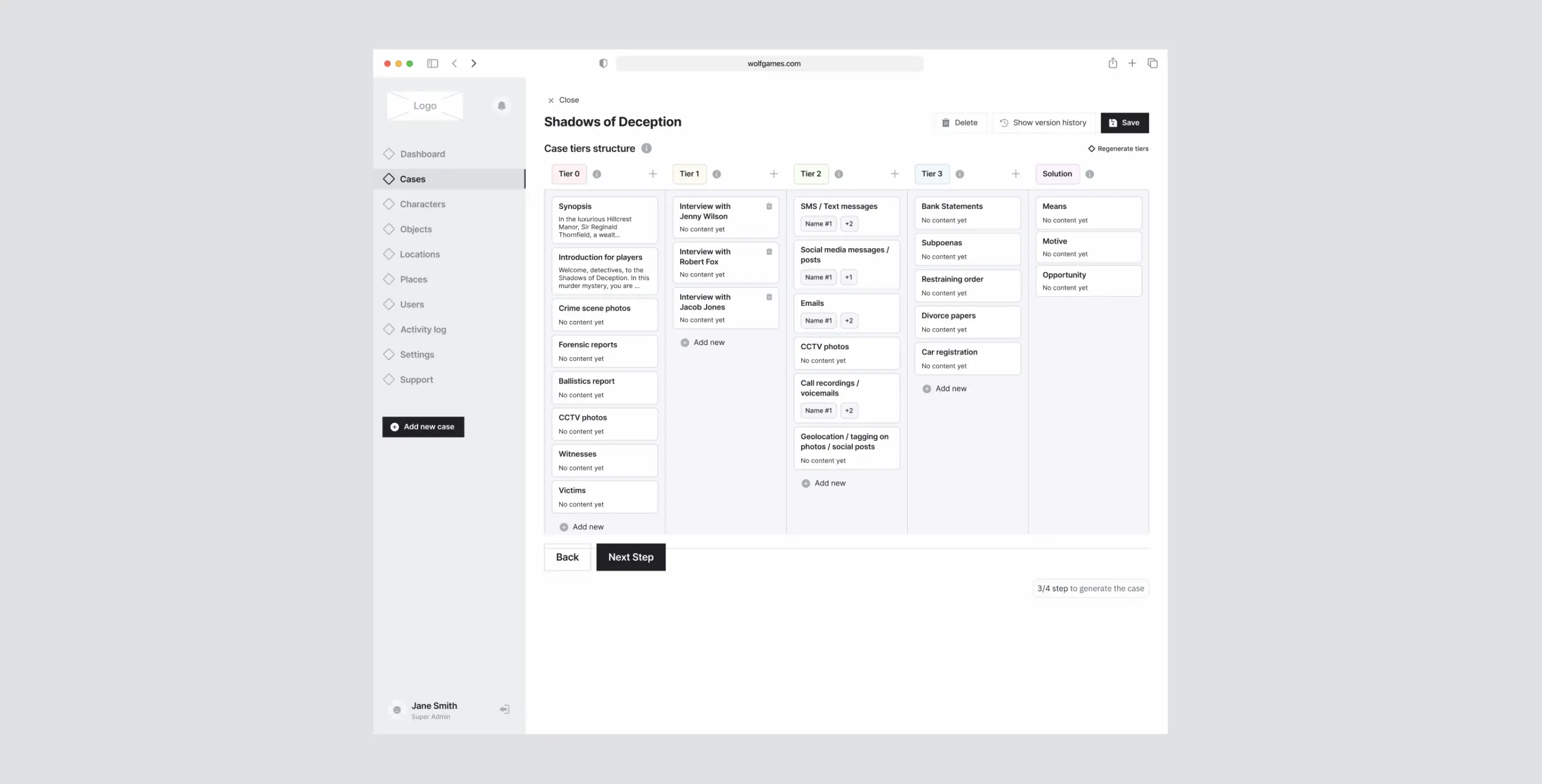 Wolf Games case maker studio – AI-<wbr>driven crime story creation - Website Development - Photo 13