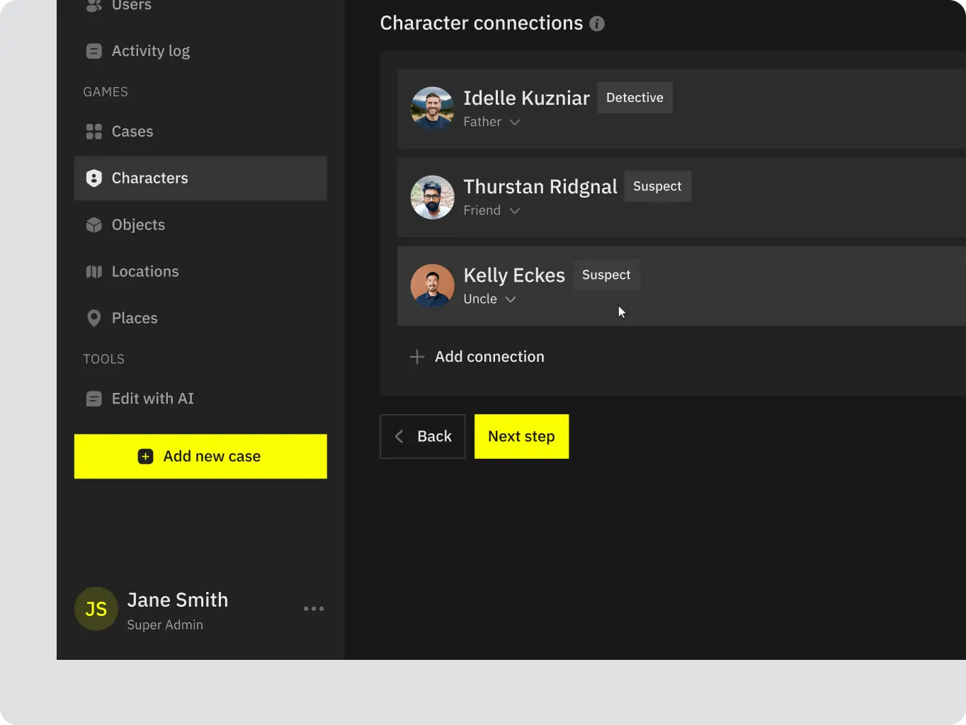 Wolf Games case maker studio – AI-<wbr>driven crime story creation - Website Development - Photo 6