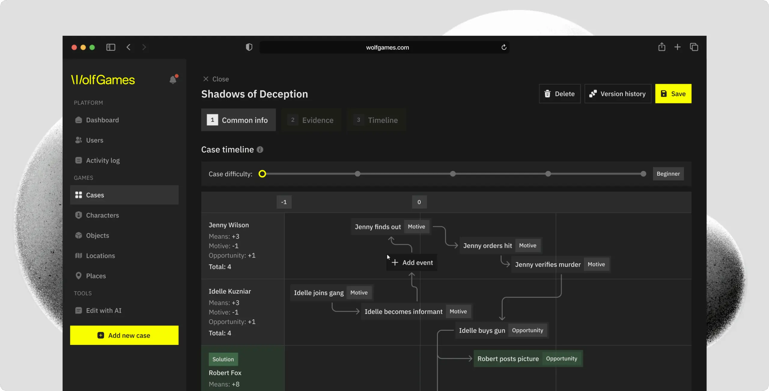 Wolf Games case maker studio – AI-<wbr>driven crime story creation - Website Development - Photo 12