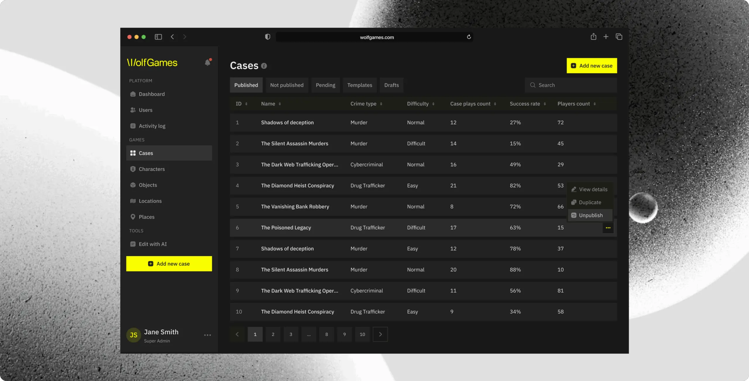 Wolf Games case maker studio – AI-<wbr>driven crime story creation - Website Development - Photo 17