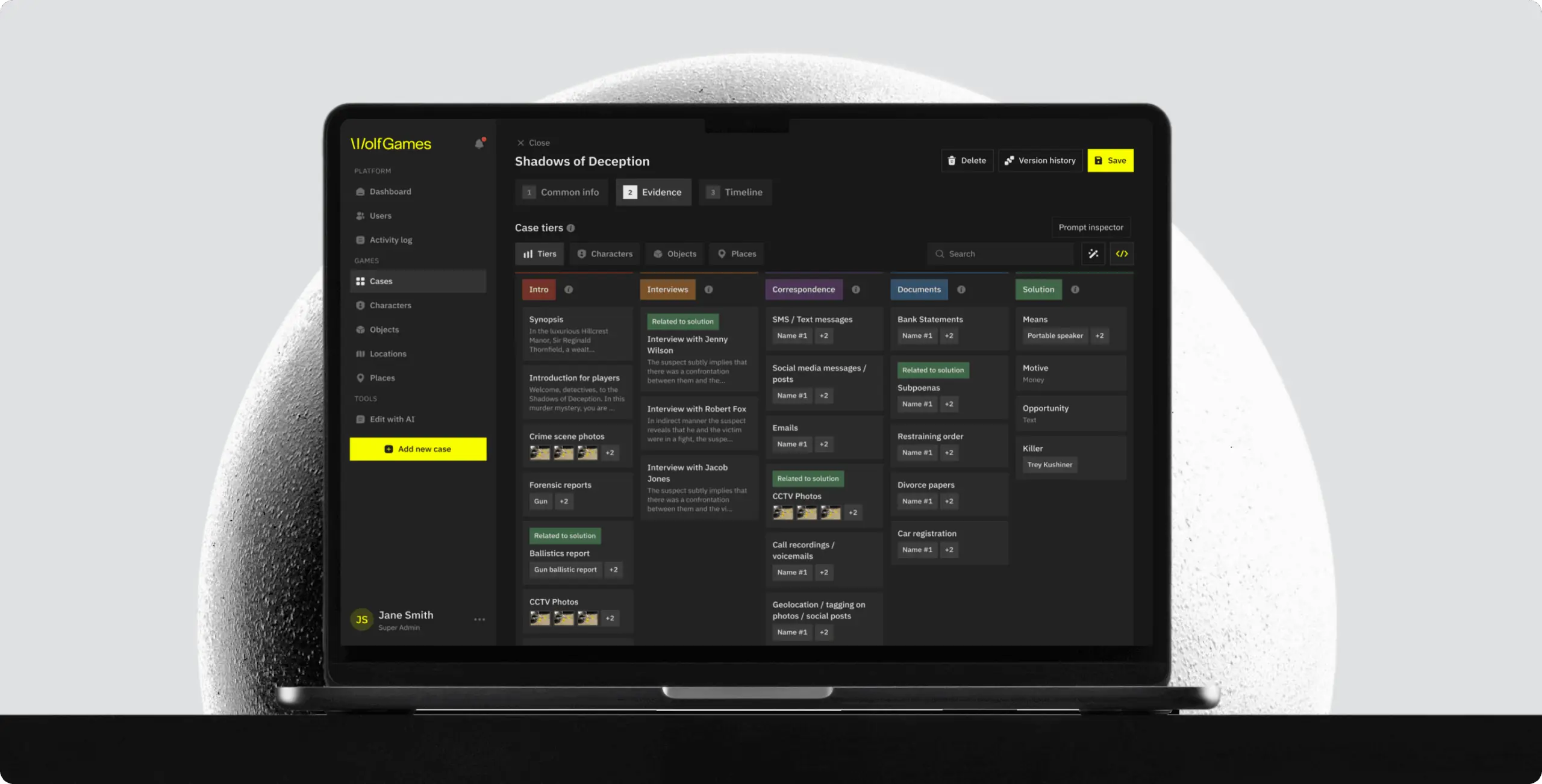 Wolf Games case maker studio – AI-<wbr>driven crime story creation - Website Development - Photo 1