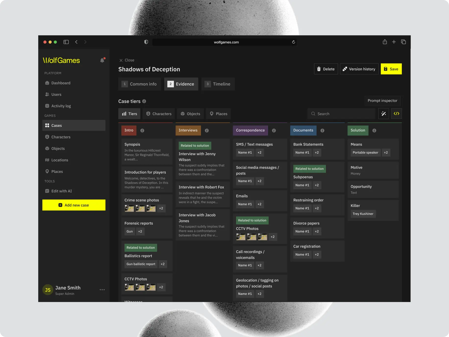 Wolf Games case maker studio – AI-<wbr>driven crime story creation - Website Development - Photo 21