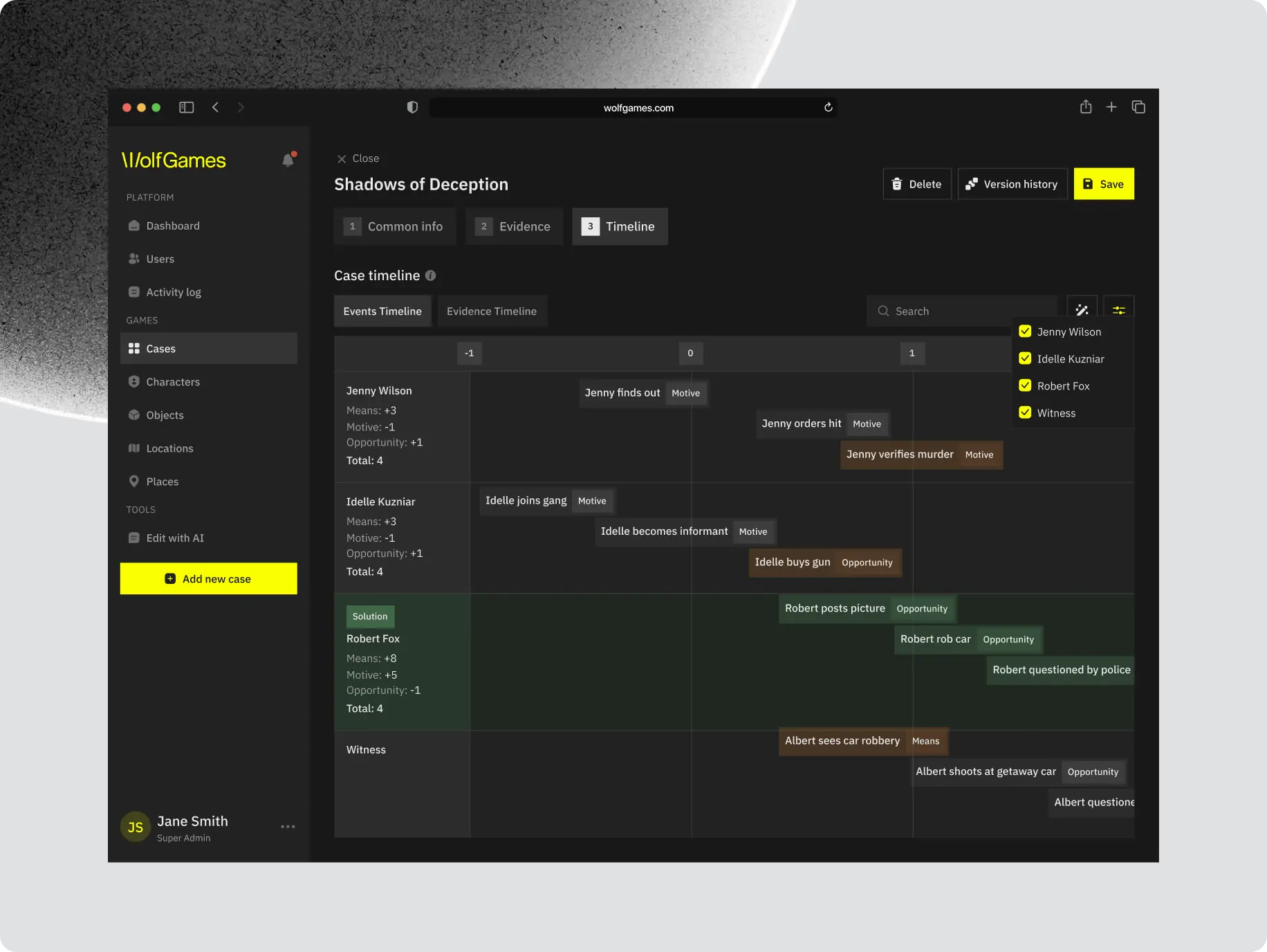 Wolf Games case maker studio – AI-<wbr>driven crime story creation - Website Development - Photo 22